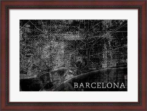 Framed Map Barcelona Black Print