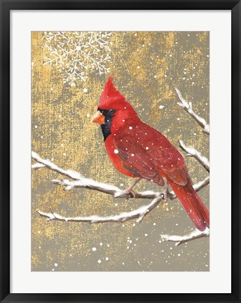 Framed Winter Birds Cardinal Color Print