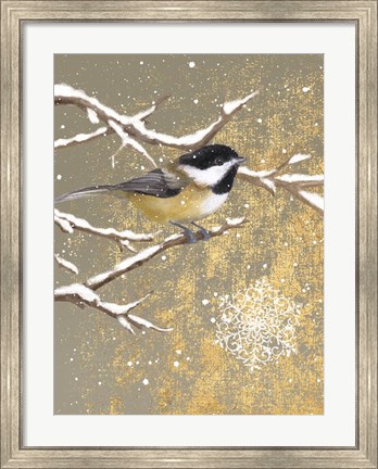 Framed Winter Birds Chickadee Color Print