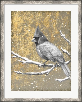 Framed Winter Birds Cardinal Neutral Print