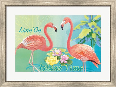 Framed Island Time Flamingo I Print