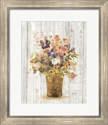 Framed Wild Flowers in Vase II on Barn Board Print