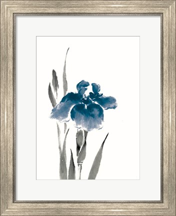 Framed Japanese Iris III Crop Indigo Print