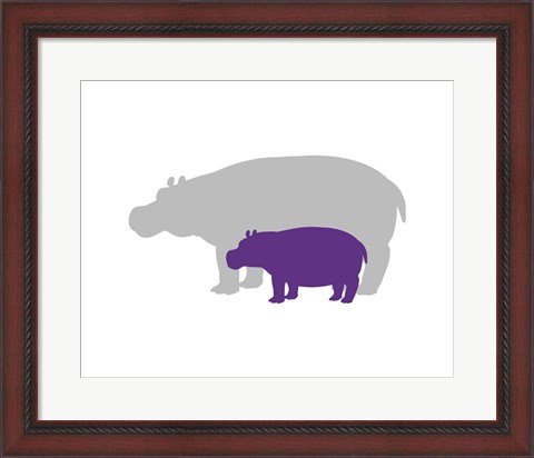 Framed Silhouette Hippo and Calf Purple Print
