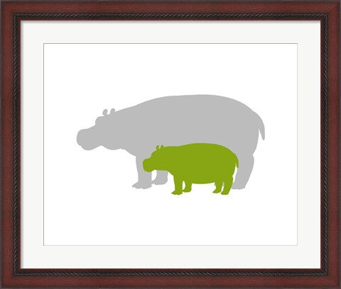 Framed Silhouette Hippo and Calf Green Print
