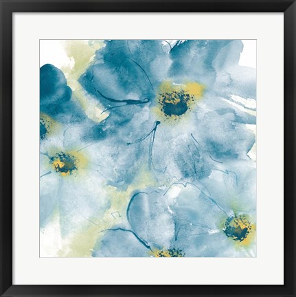 Framed Seashell Cosmos I Blue and Yellow Print
