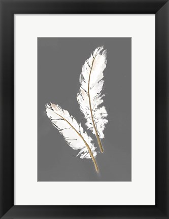 Framed Gold Feathers I on Grey Print