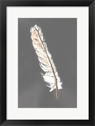 Framed Gold Feathers II on Grey Print