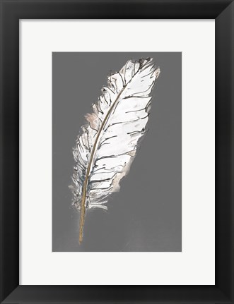 Framed Gold Feathers VII on Grey Print