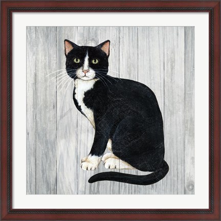 Framed Country Kitty I on Wood Print