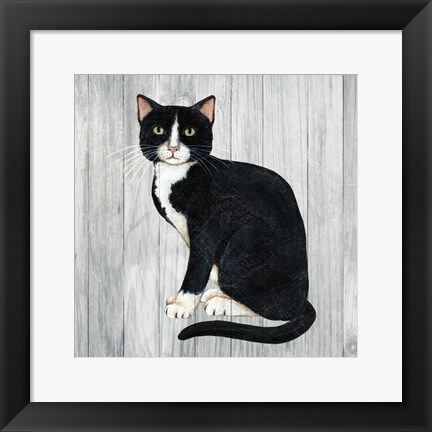 Framed Country Kitty I on Wood Print
