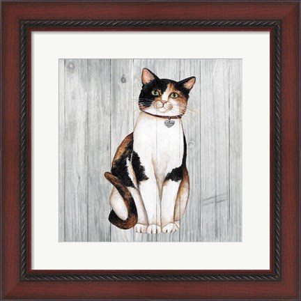 Framed Country Kitty III on Wood Print