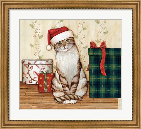 Framed Christmas Kitty  III Print