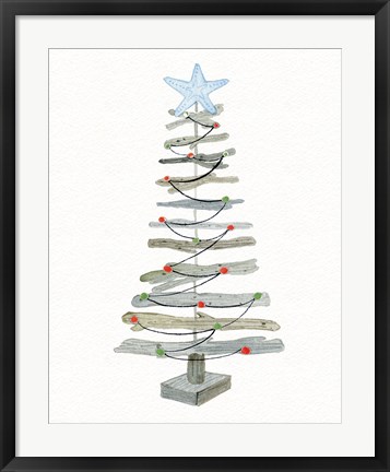 Framed Coastal Holiday Tree III Red Print