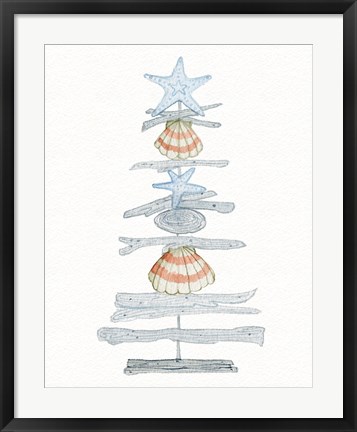 Framed Coastal Holiday Tree I Red Print