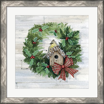 Framed Holiday Wreath III on Wood Print