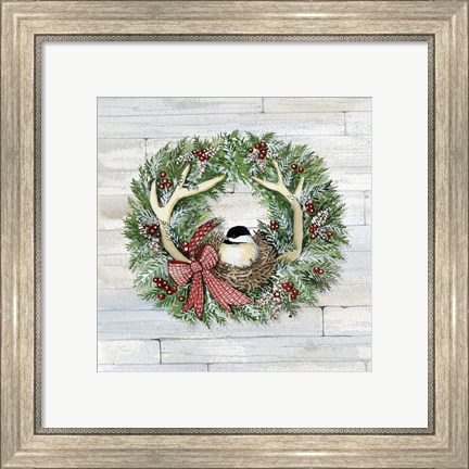 Framed Holiday Wreath IV on Wood Print