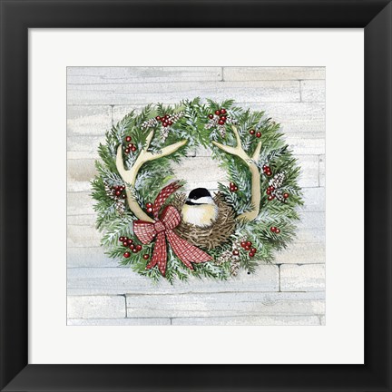 Framed Holiday Wreath IV on Wood Print