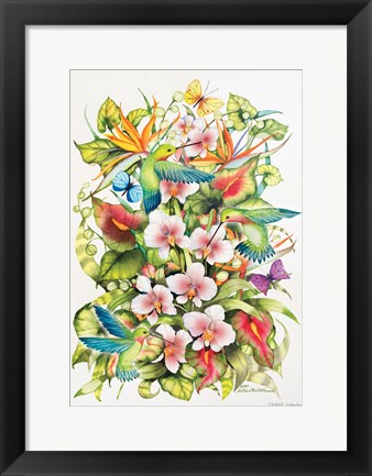 Framed Orchid Splendor with Birds Print