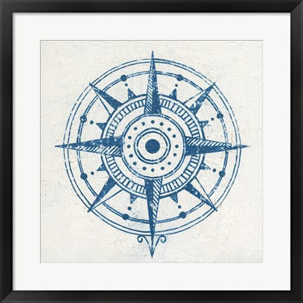 Framed Indigo Gild Compass Rose I Print