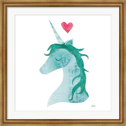 Framed Unicorn Magic II Heart Sq Green Print