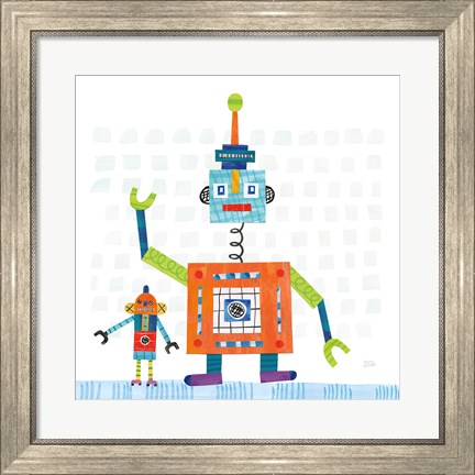 Framed Robot Party III on Square Toys Print