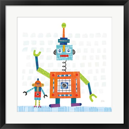 Framed Robot Party III on Square Toys Print