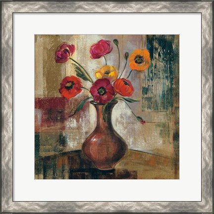 Framed Poppies in a Copper Vase II Print