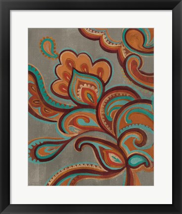 Framed Bohemian Paisley I Turquoise Neutral Print