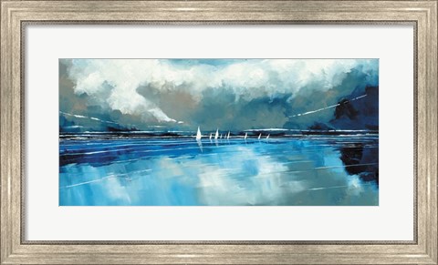 Framed Blue Sky and Boats I Print