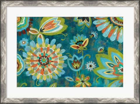 Framed Decorative Peacock Floral Print