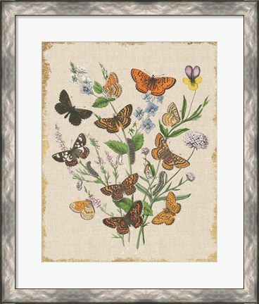 Framed Butterfly Bouquet I Linen Print