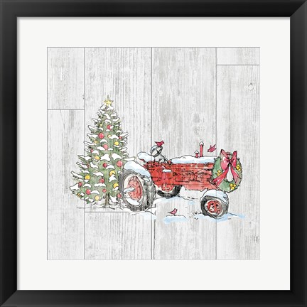 Framed Country Christmas III no Words on White Wood Print