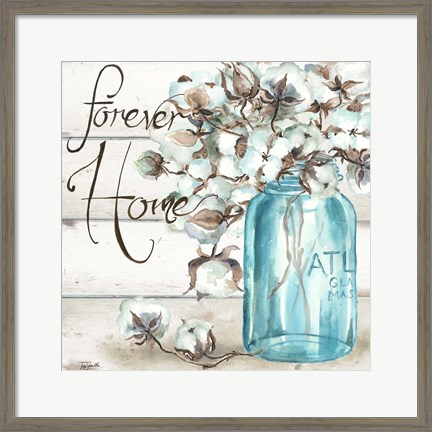 Framed Cotton Boll Mason Jar II Home Print