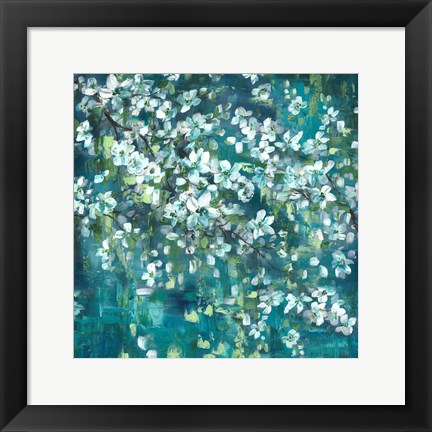 Framed Teal Blossoms Square Print