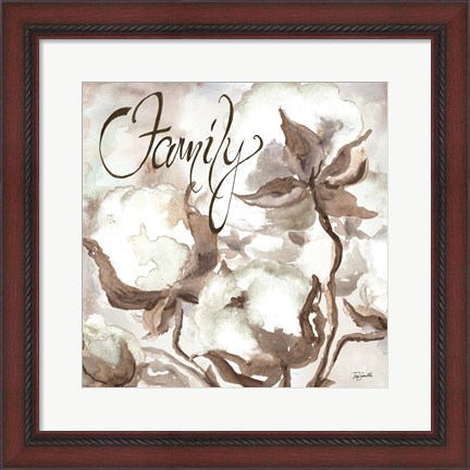 Framed Cotton Boll Triptych Sentiment III (Family) Print