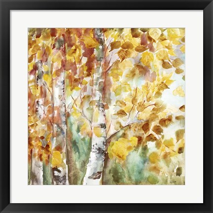 Framed Watercolor Fall Aspens Square Print