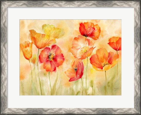 Framed Watercolor Poppy Meadow Spice Landscape Print