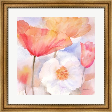 Framed Watercolor Poppy Meadow Pastel I Print