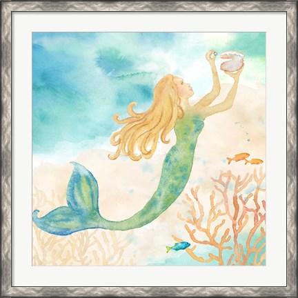 Framed Sea Splash Mermaid I Print