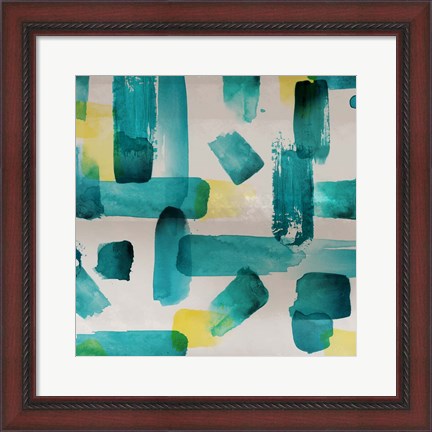 Framed Aqua Abstract Square I Print
