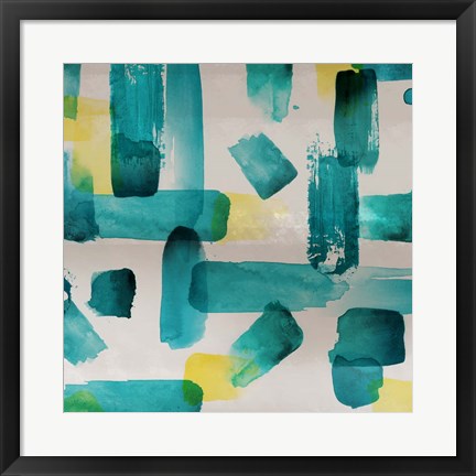 Framed Aqua Abstract Square I Print