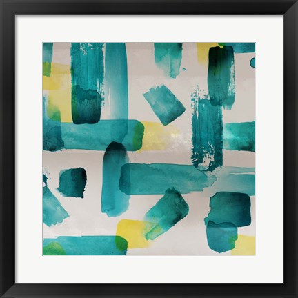 Framed Aqua Abstract Square I Print