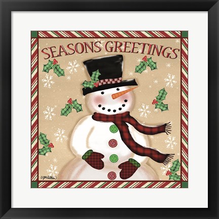 Framed Season&#39;s Greetings Snowmen I Print