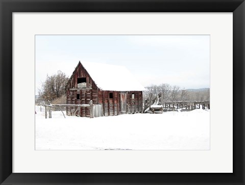 Framed Winter Barn Landscape Print