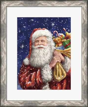 Framed Santa with his sack on Blue Print