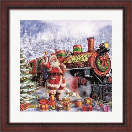 Framed Santa and Red Train Print