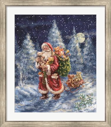 Framed Santa in Winter Woods with sack Print