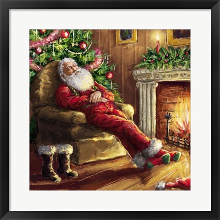 Framed Santa asleep in Chair Print