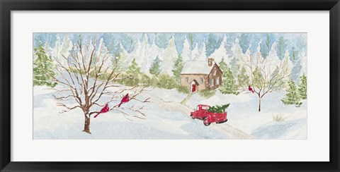 Framed Christmas in the Country panel with red truck Print